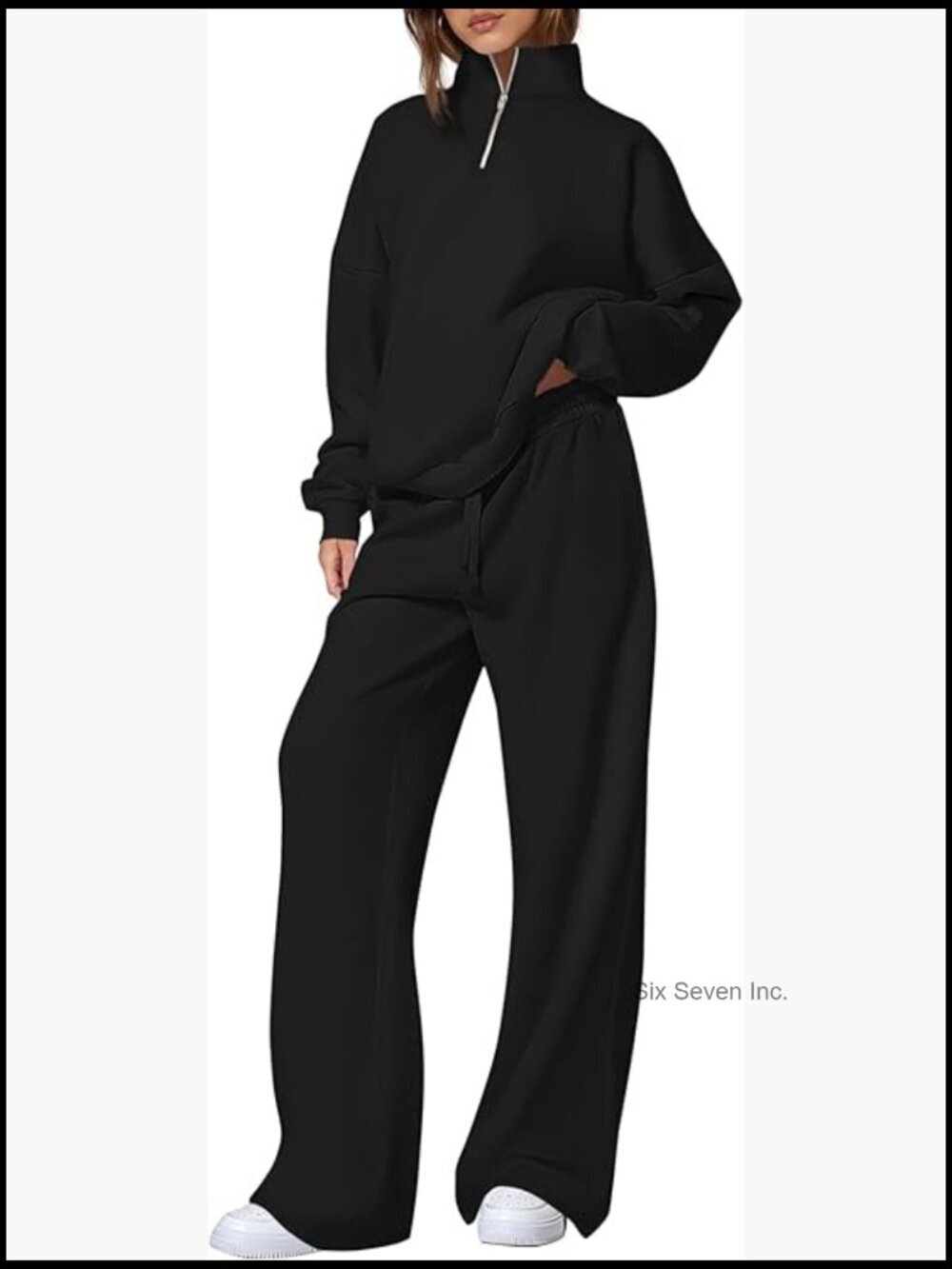 Quarter Zip Two Piece Sweatsuit Set Long Sleeve Pullover Straight Leg Joggers